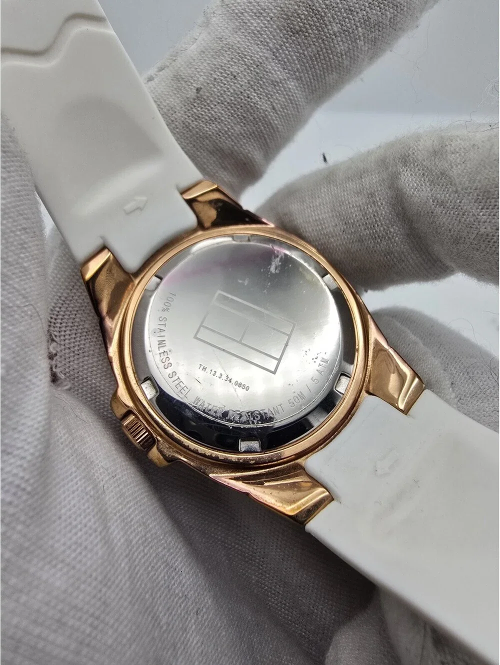 Tommy Hilfiger Gold Bezel Women's White Silicone Strap Watch